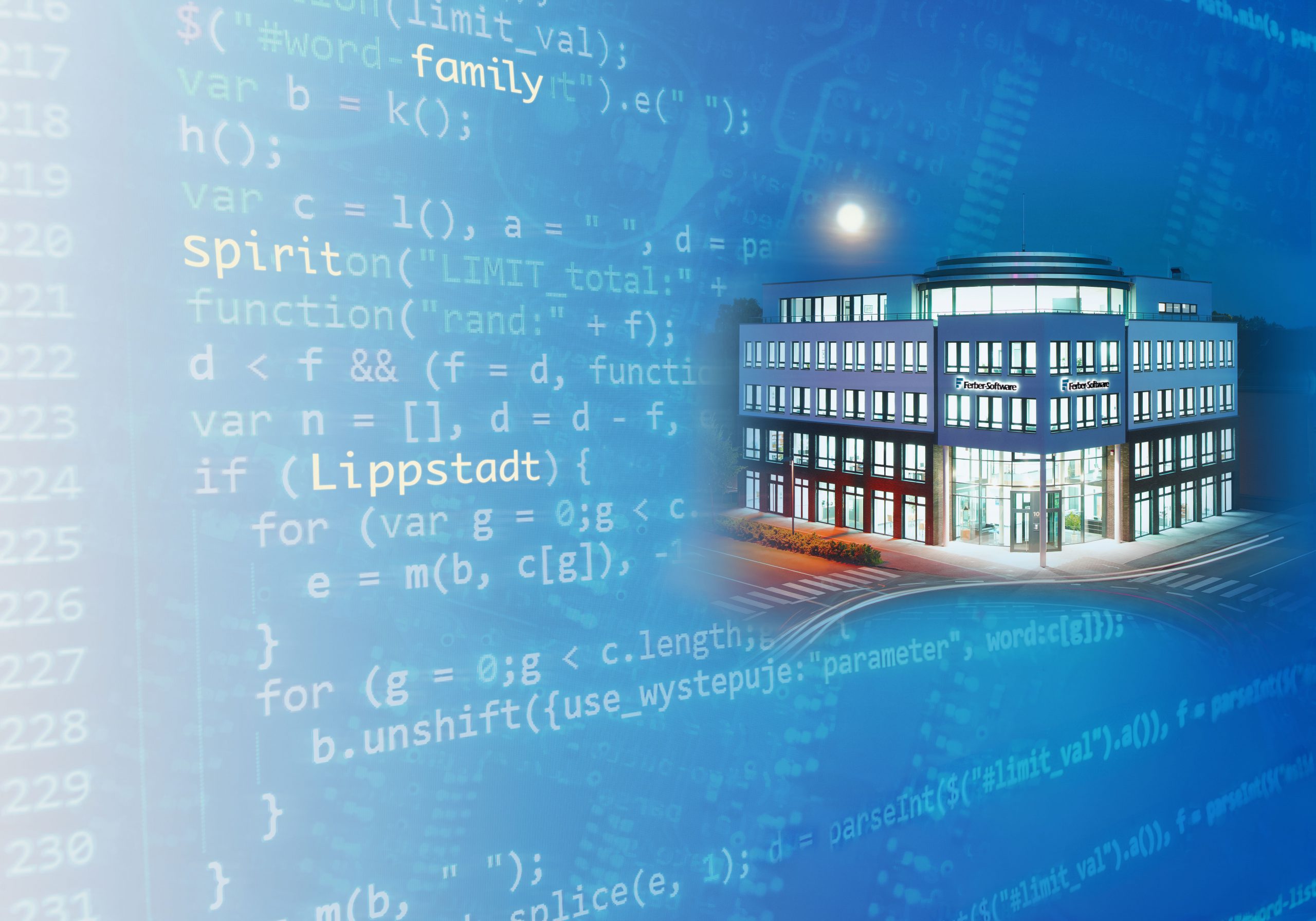 Ferber-Software Gebäude blaues Motiv